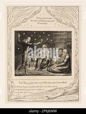 William Blake, der Zorn von Elihu, 1825, graviert auf Kinnkautschuk auf cremefarbenem gewebtem Papier. Stockfoto