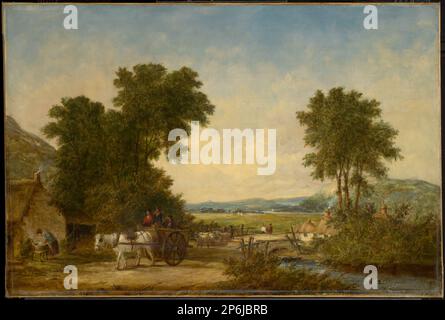 Alfred Vickers, Waldlandschaft mit Figuren im Wagen, ca. 1855, Öl auf Leinwand. Stockfoto