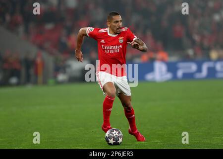 Lissabon, Portugal. 7. März 2023. Gilberto von Benfica in Aktion während der UEFA Champions League-Runde 16, zweite Etappe, Fußballspiel zwischen SL Benfica und Club Brügge im Luz-Stadion in Lissabon, Portugal am 7. März 2023. (Kreditbild: © Pedro Fiuza/ZUMA Press Wire) NUR REDAKTIONELLE VERWENDUNG! Nicht für den kommerziellen GEBRAUCH! Kredit: ZUMA Press, Inc./Alamy Live News Stockfoto