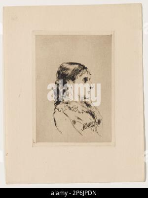 Jules Bastien-Lepage, Portrait of a Young Woman in Bust, facing right (Portrait de jeune femme en buste, Tournée vers la droite), 1858-1884, Drypoint. Stockfoto