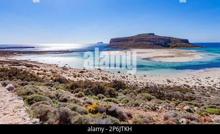 Strand von Balos, Halbinsel Gramvoussa, Präfektur Hania, Crete. Griechenland. Stockfoto