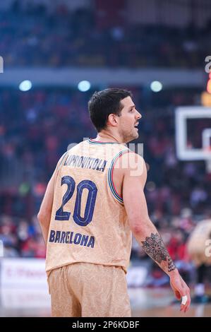 Athen, Lombardei, Griechenland. 7. März 2023. 20 NICOLAS LAPROVITTOLA des FC Barcelona während des Euroleague-Spiels, Runde 27, zwischen Olympiacos Piraeus und FC Barcelona im Friedens- und Freundschaftsstadion am 7. März 2023 in Athen, Griechenland. (Kreditbild: © Stefanos Kyriazis/ZUMA Press Wire) NUR REDAKTIONELLE VERWENDUNG! Nicht für den kommerziellen GEBRAUCH! Stockfoto