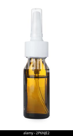 Flasche Nasenspray isoliert auf weiß Stockfoto
