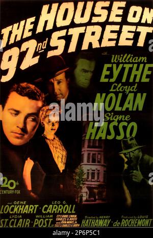 1955 : der FILM NOIR THE HOUSE IN der 92. STRASSE von Henry Hathaway mit Signe Hasso , William Eythe und Lloyd Nolan , Aus einer Geschichte von Charles G. Booth - FILM - KINO - Poster pubblicitario - Poster - Werbung - locandina - DIVA - DIVINA - GÖTTLICH - VAMP - FEMME FATAL - --- Archivio GBB Stockfoto