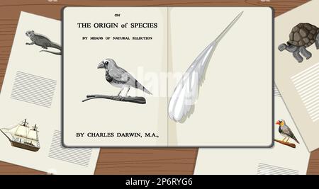 Charles Darwin und die Herkunft des Artenbuchs Stock Vektor