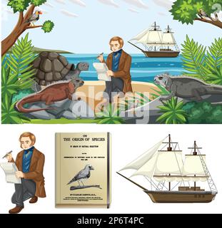 Charles Darwin und die Herkunft des Artenbuchs Stock Vektor