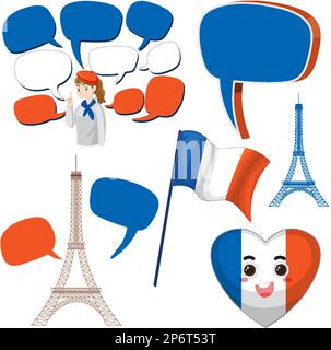 Abbildung der französischen Symbole mit Sprechblasen Stock Vektor