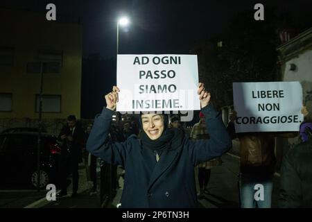 Rom, Italien. 07. März 2023. Der Spaziergang „Libere Sempre“ wurde in Rom im Stadtteil Pigneto in Rom durchgeführt (Foto: Matteo Nardone/Pacific Press/Sipa USA). Guthaben: SIPA USA/Alamy Live News Stockfoto