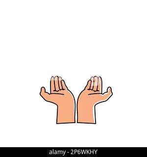 Zwei Hände halten ein Objekt. Finger nach oben und unten zeigen. Handschlag. Darstellung eines einzelnen Hauptvektors auf weißem Hintergrund. Farbenfroher Cartoon für Stock Vektor