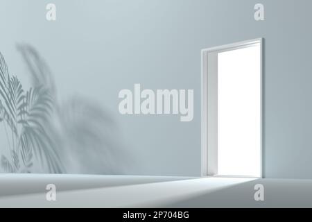 3D-Renderhintergrund mit pastellfarbenem Bogen und Tür für die Bildkomposition Stockfoto