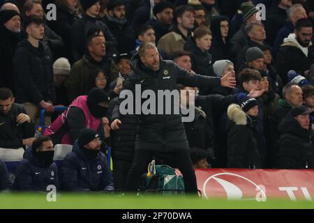 7. März 2023; Stamford Bridge, Chelsea, London, England: Champions League Football, Runde 16, Second Leg, Chelsea gegen Borussia Dortmund; Chelsea Manager Graham Potter Stockfoto