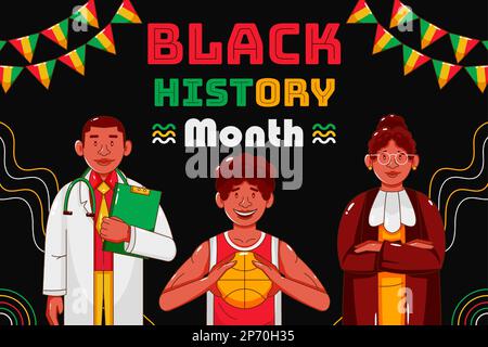 Schwarzer Geschichtsmonat, Illustration von Mann und Frau mit ihren Jobs Stock Vektor