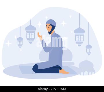 ramadan-Karäem-Geschenkgutschein, Mann mit islamischem Hintergrund, flacher Vektor, moderne Illustration Stock Vektor
