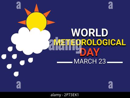 Weltmeteorologietag-Vektordarstellung mit Sonne und Wolken auf blauem Hintergrund. März 14. Urlaubskonzept. Vorlage für Hintergrund, Banner, Karte Stock Vektor