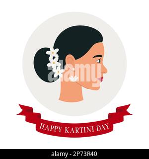 Alles Gute Zum Kartini-Tag. Kartini ist eine indonesische Heldin. Profil einer Asiatin mit dunklem Haar. Flachvektordarstellung Stock Vektor
