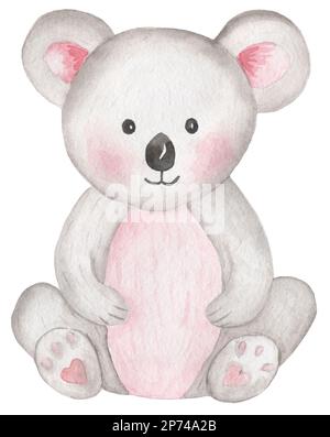 Koala-Clipart. Aquarell Baby Koala Clip Art, tropische Tier Illustration, Dschungel, Babydusche, Kinder Geburtstagsparty Stockfoto