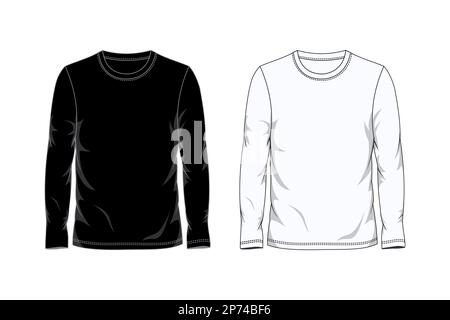Langarm-T-Shirt-Template-Design in Schwarz und Weiß. Vektordarstellung Stock Vektor