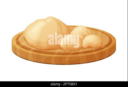 Frischer Rohteig zum Backen. Hausgemachtes, leckeres Brot. Karikatur aus hölzernen Küchen-Rollnadeln. Vektordarstellung für Menü, Café, Restaurant Stock Vektor