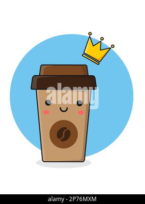 Süße Kaffeetasse mit Zeichentrickfigur. Vektordarstellung. Stock Vektor