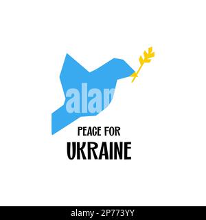 Frieden für die Ukraine stilisierte Illustration Vogel des Friedens in der ukrainischen Nationalfarbe Blau und Gelb im Schnittstil isoliert Stock Vektor