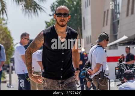 MANAMA, BAHRAIN, Sakhir Circuit, 3. März 2023: Nr. 44, Lewis HAMILTON, GBR, Mercedes AMG F1 Team, während des Bahrain Formel 1 Grand Prix im Bahra Stockfoto