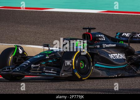 MANAMA, BAHRAIN, Sakhir Circuit, 3. März 2023: Nr. 63, George RUSSEL, GBR, Mercedes AMG F1 Team, während des Bahrain Formel 1 Grand Prix auf den Bahrai Stockfoto