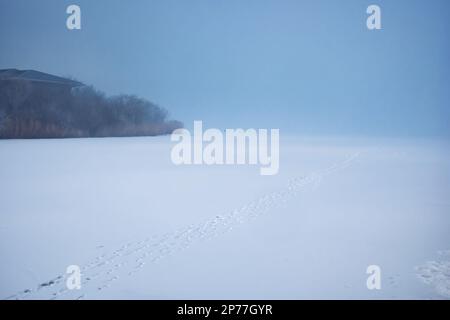 Fußspuren im Schnee Stockfoto