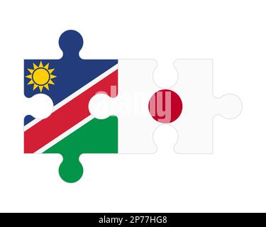 Zusammenhängendes Puzzle von Flaggen von Namibia und Japan, Vektor Stock Vektor