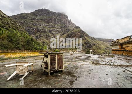Lost Place Balneario Los Berrazales, Botteleria Agua de Agaete in Valle de Agaete auf Gran Canaria, Kanarische Inseln, Spanien. Stockfoto