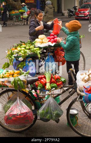 Vietnam, Hanoi, Obstverkäufer, Straßenszene, Stockfoto