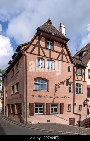 Historisches Hotel zum goldenen Geier, komplette Renovierung durch die Altstadtfreunde Nürnberg, Geiersberg 11, Nürnberg, Mittelfrankreich, Bayern, Deutschland Stockfoto