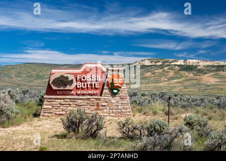 Kemmerer, Wyoming, Fossil Butte National Monument. Aus Fossil wurden riesige Mengen an Fischfossilien und anderen Pflanzen- und Tierarten gewonnen Stockfoto