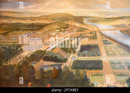 Malerei Saint-Cloud Palace und Park, ausgestellt im Chateau de Versailles, Yvelines Department, Ile-de-France Region, Frankreich Stockfoto