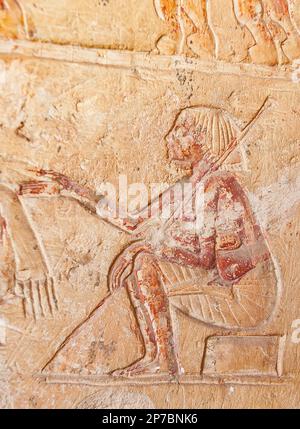 Ägypten, Sakkara, Grab von Horemheb, Innenraum, East Wall South Side, ein Offizier. Stockfoto