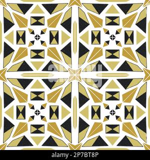 Abstraktes geometrisches nahtloses Muster. Muster mit Dreiecken und Rechtecken. Goldenes Schwarz. Design für Webbanner, Cover, Textilien und Stockfoto