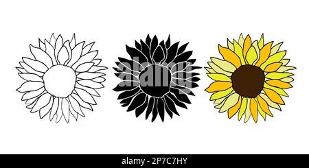 Süßer Sonnenblumenkranz zur Dekoration der Oberfläche. Handgezeichnete Blumenvektorelemente Stock Vektor