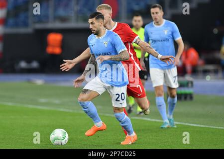 Rom, Latium. 07. März 2023. Mattia Zaccagni von SS Lazio während des Fußballspiels der UEFA Conference League Spiel Serie A Spiel Lazio gegen AZ Alkmaar, Stadio Olimpico Rom, Italien, 07. März 2023 Fotografo01 Kredit: Independent Photo Agency/Alamy Live News Stockfoto