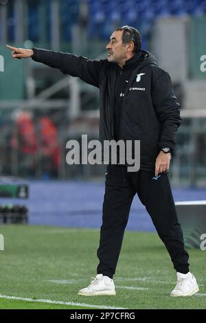 Rom, Latium. 07. März 2023. Lazio-Trainer Maurizio Sarri während des Fußballspiels der UEFA Conference League Spiel Serie A Spiel Lazio gegen AZ Alkmaar, Stadio Olimpico Rome, Italien, 07. März 2023 Fotografo01 Kredit: Independent Photo Agency/Alamy Live News Stockfoto