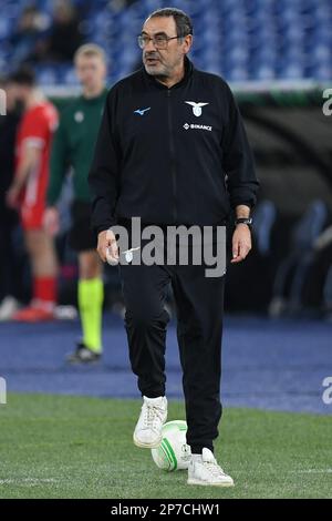 Rom, Latium. 07. März 2023. Lazio-Trainer Maurizio Sarri während des Fußballspiels der UEFA Conference League Spiel Serie A Spiel Lazio gegen AZ Alkmaar, Stadio Olimpico Rome, Italien, 07. März 2023 Fotografo01 Kredit: Independent Photo Agency/Alamy Live News Stockfoto