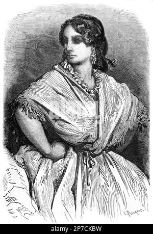 Porträt einer Spanierin aus Valence Spanien. Klassische oder historische Gravur oder Illustration von Gustave Doré.1862 Stockfoto