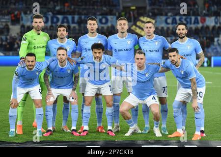 Rom, Latium. 07. März 2023. Lazios Startaufstellung während des UEFA Conference League-Fußballspiels Spiel Serie A Spiel Lazio gegen AZ Alkmaar, Stadio Olimpico Rome, Italien, 07. März 2023 Fotografo01 Kredit: Independent Photo Agency/Alamy Live News Stockfoto