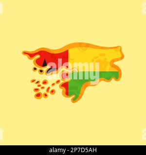 Karte von Guinea-Bissau mit der Flagge und einer goldenen Linie im grunge-Vintage-Stil. Stock Vektor