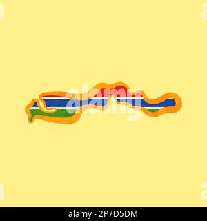 Karte von Gambia mit der Flagge und einer goldenen Linie im grunge-Vintage-Stil. Stock Vektor