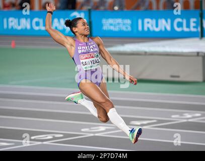 Jazmin Sawyers aus Großbritannien und NI treten im Langsprung-Finale der Frauen bei der Europameisterschaft der Leichtathletik in der Ataköy Athletics Arena an Stockfoto