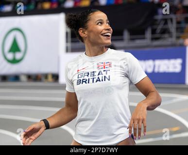 Jazmin Sawyers aus Großbritannien und NI treten im Langsprung-Finale der Frauen bei der Europameisterschaft der Leichtathletik in der Ataköy Athletics Arena an Stockfoto