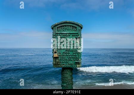 Rettungsschwimmer-Box am La Jolla Cove, San Diego, Kalifornien Stockfoto