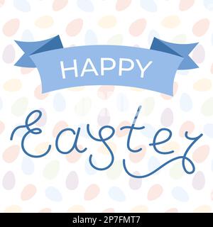 Happy Easter Blue Schriftzeichen Mit Eiermuster Religiöse Vektordarstellung In Flacher Ausführung Stock Vektor