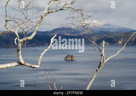 Kamuishu Island im Mashu-See. Akan-Mashu-Nationalpark. Hokkaido. Japan. Stockfoto