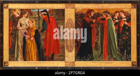 Salutation von Beatrice von Gabriel Dante Rossetti (1828-1882), Öl und Blattgold auf Weichholz in einem Rahmen montiert, der vom Künstler 1859-63 entworfen und gemalt wurde Stockfoto