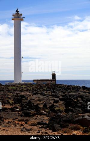 Faro de Pechiguera, Leuchtturm, Playa Blanca, Lanzarote, Spanien. Stockfoto